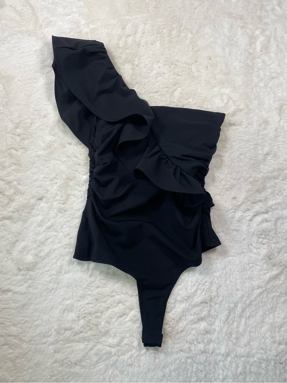 Astr Black Asymmetric Ruffle Bodysuit